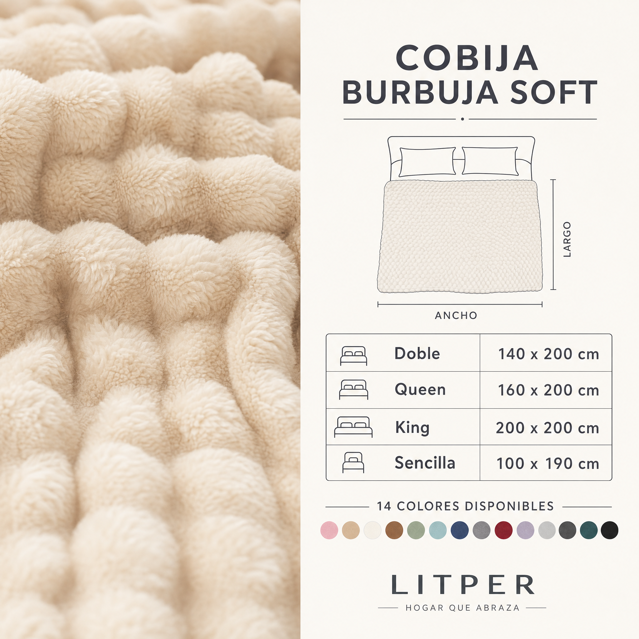 Cobija Burbuja Soft — Textura y Medidas