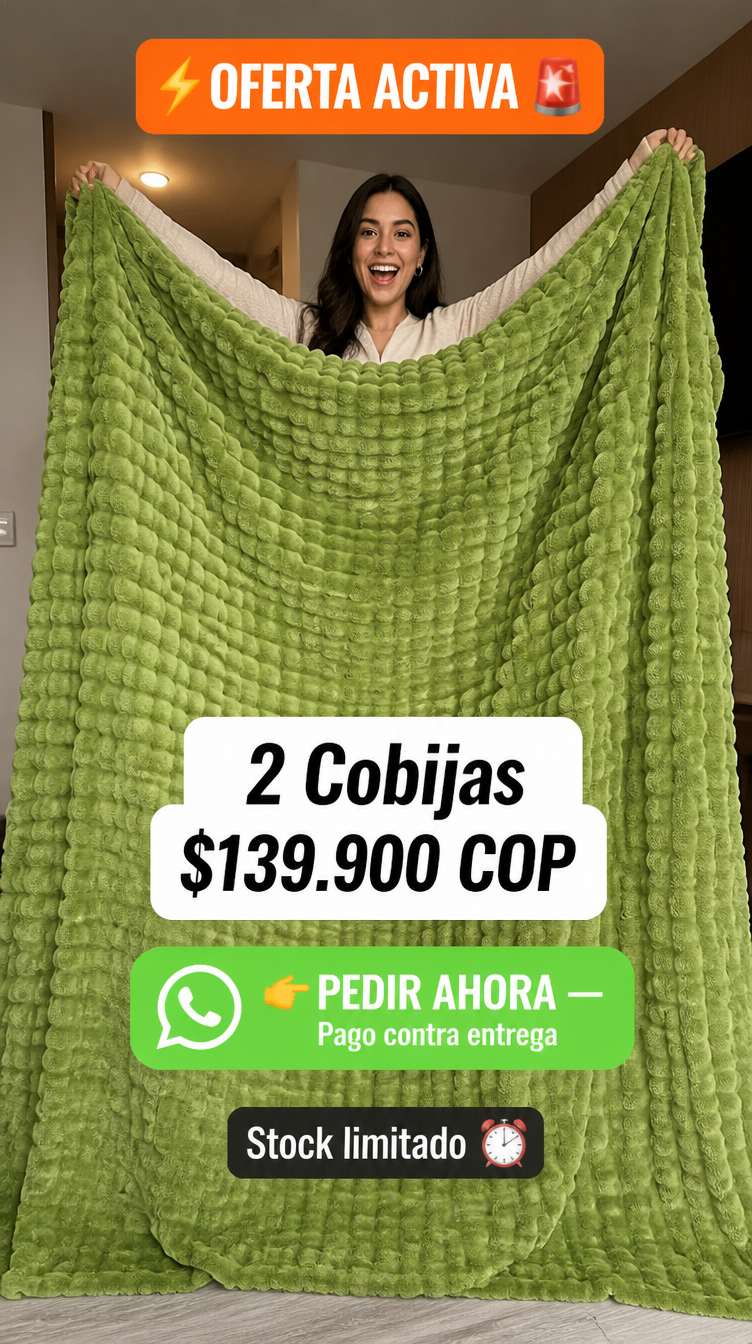 CTA comprar ahora 2 cobijas 139900 mujer colombiana cobija verde burbuja