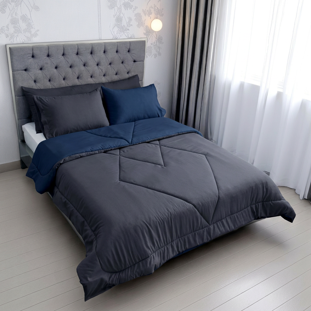 Edredón Doble Faz Térmico Premium - Gris Oscuro Azul