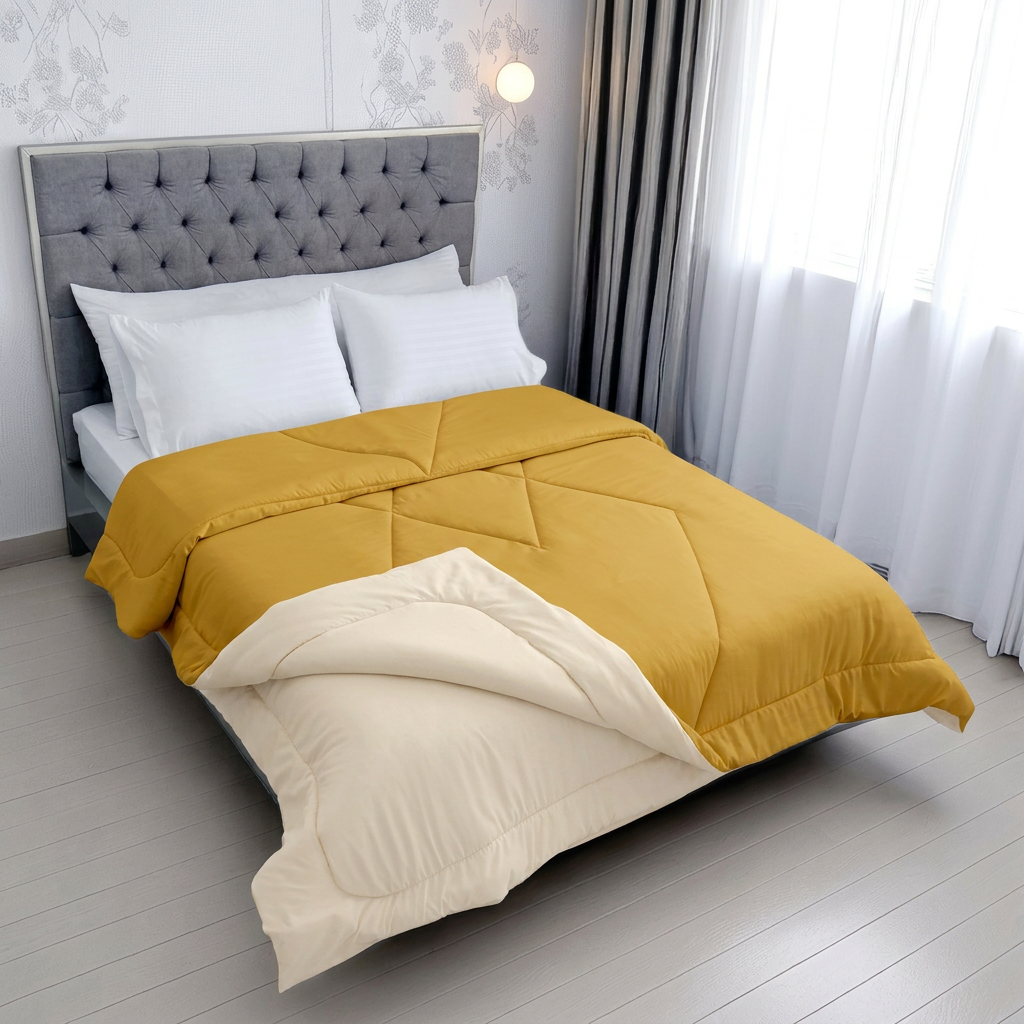 Edredón Doble Faz Térmico Premium - Mostaza Crema