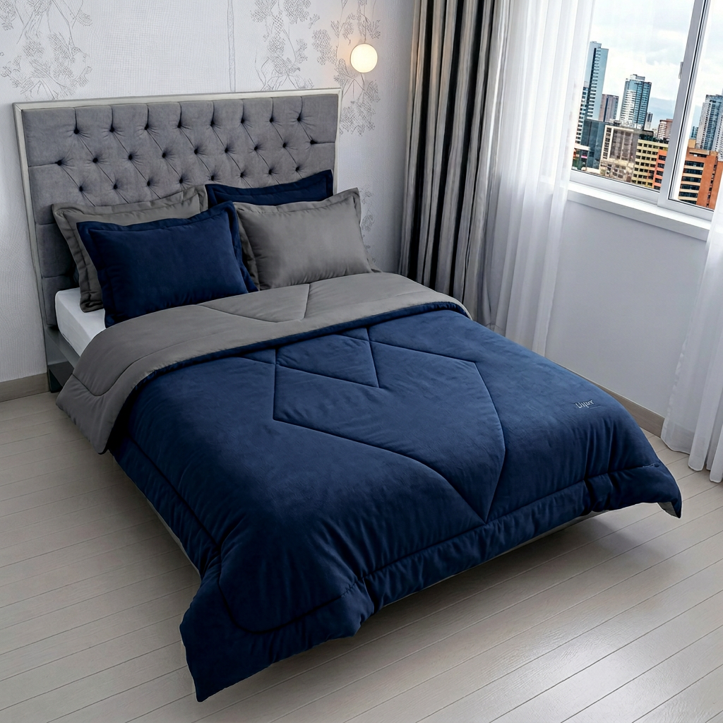Edredón Doble Faz Térmico Premium - Azul Marino Gris
