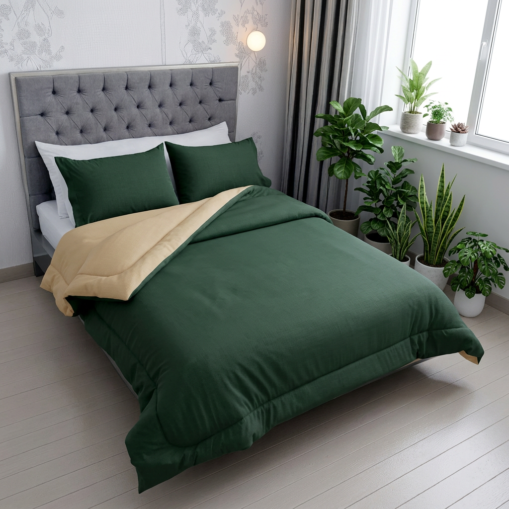 Edredón Doble Faz Térmico Premium - Verde Bosque Beige