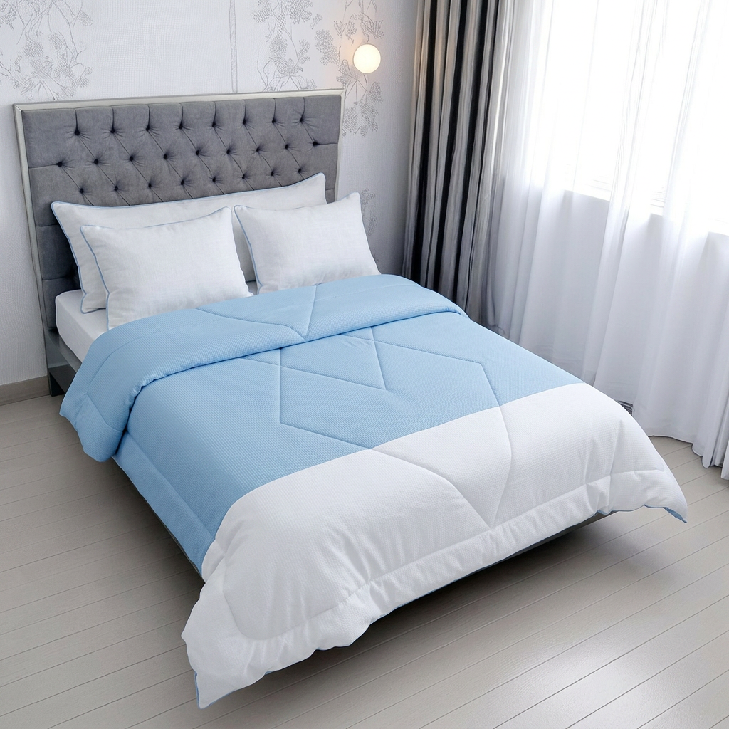 Edredón Doble Faz Térmico Premium - Azul Cielo Blanco