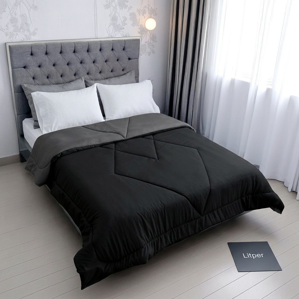 Edredón Doble Faz Térmico Premium - Negro Gris